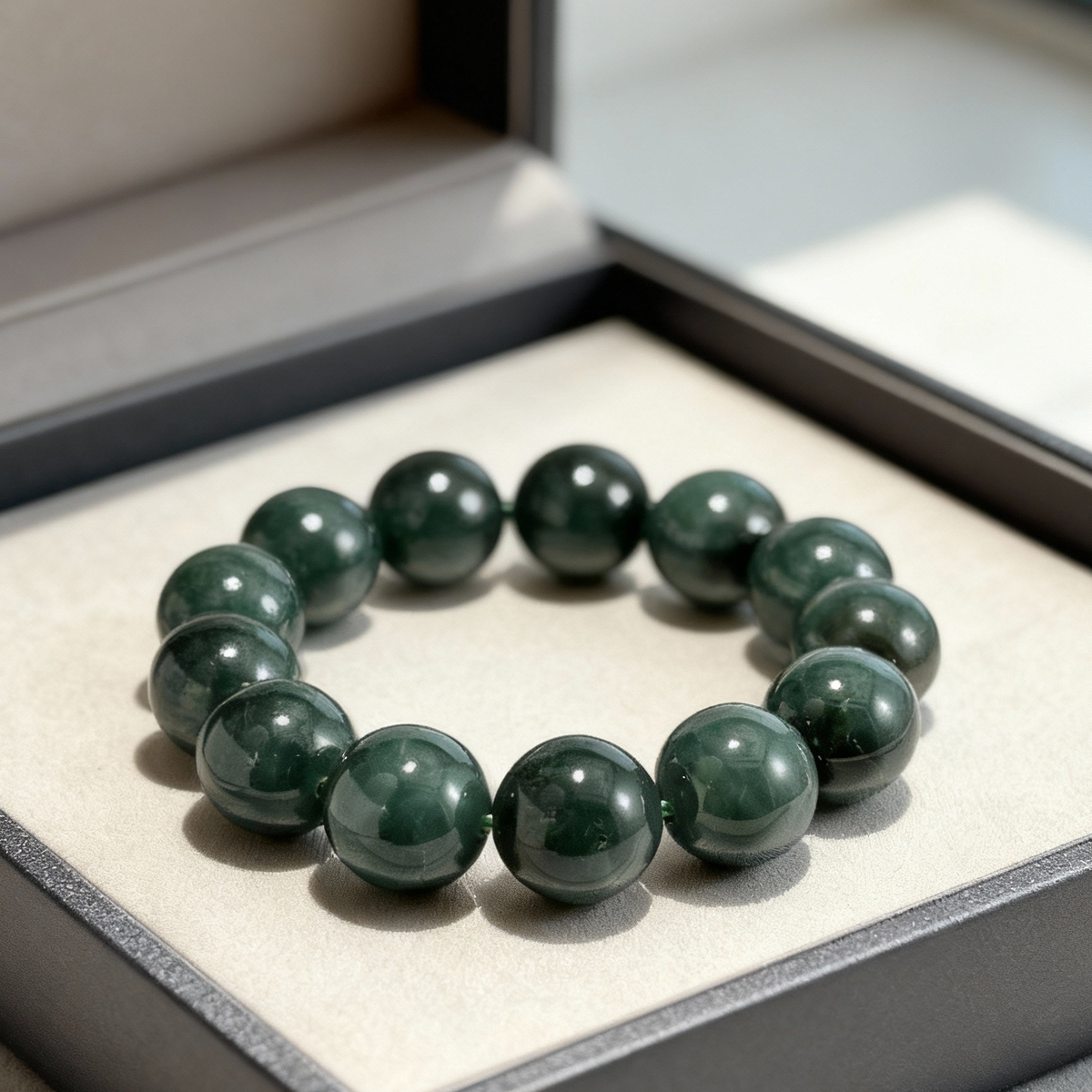 天然和田玉手串碧玉瓷青16MM圆珠手链素圈大点位 多样性发【13-】