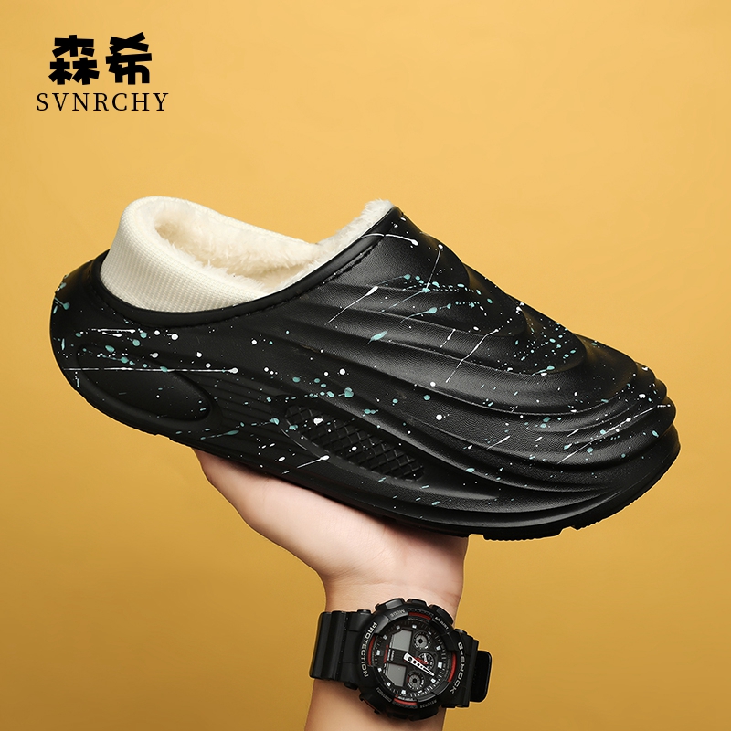 森希冬季棉拖加厚加绒保暖拖鞋外穿踩屎感厚底防水防滑一脚蹬棉鞋