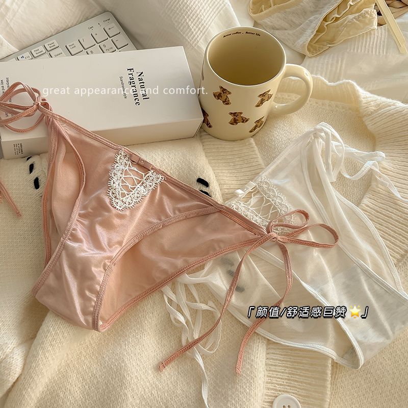 少女系带性感内裤女士无痕纯欲网纱透气夏季薄款低腰绑带三角裤女