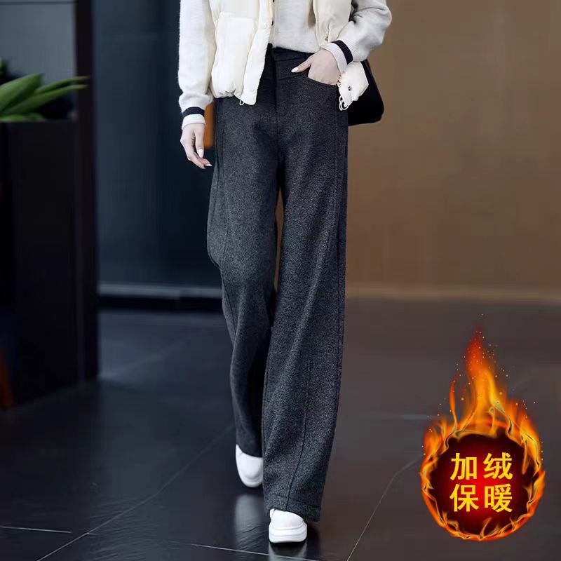 【依·恋】1069# 裤长99 加绒毛呢高腰直筒休闲裤女