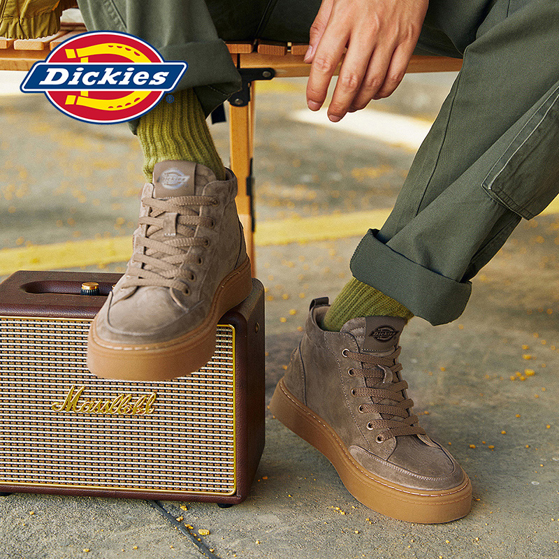 Dickies男鞋冬季新款厚底马丁靴保暖加绒增高工装靴复古高帮板鞋