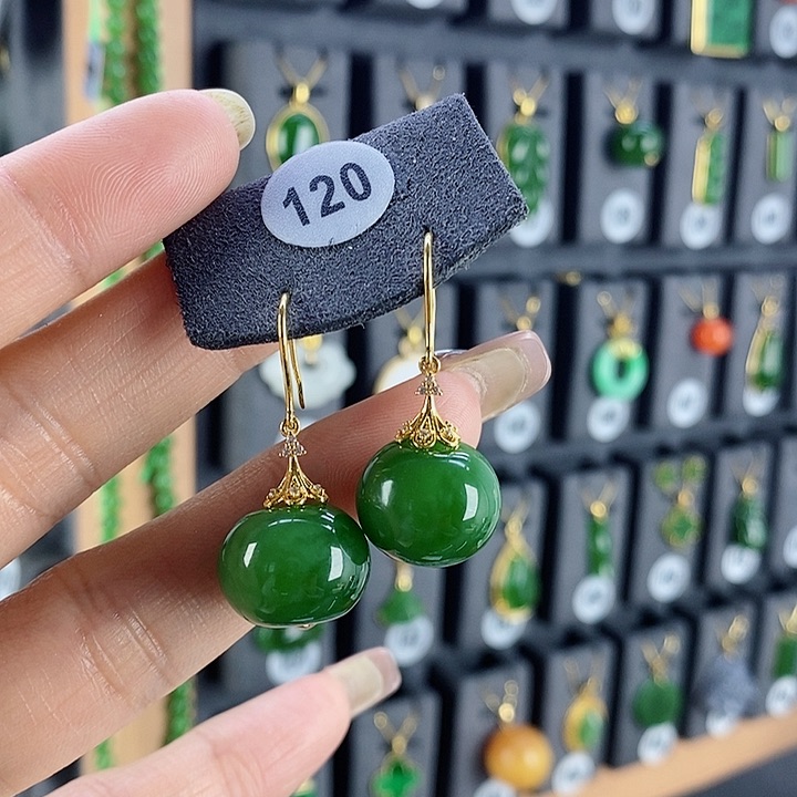 和田玉耳饰18K金镶嵌