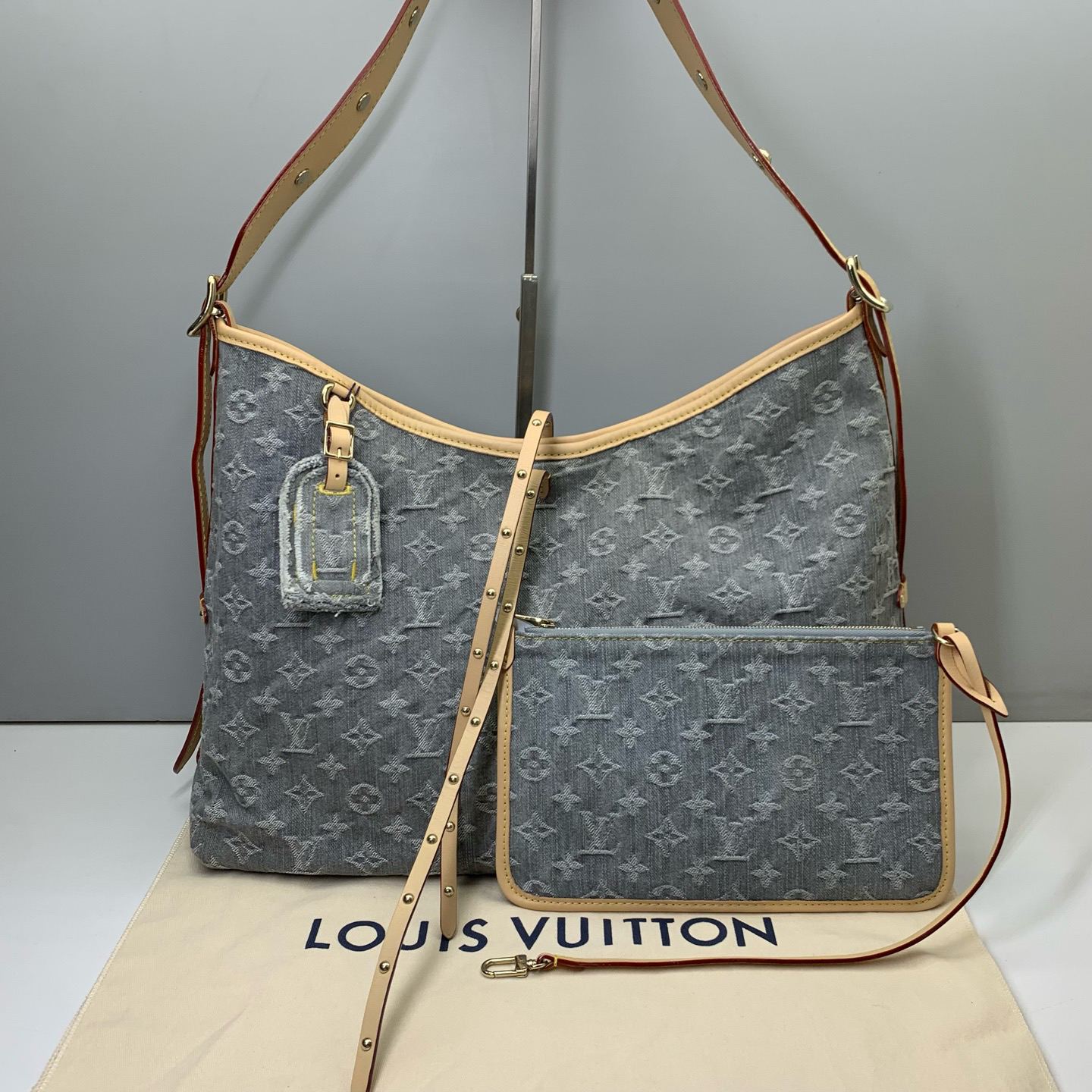 99新 LouisVuitton/路易威登 灰色牛仔carryall中号4332单肩包