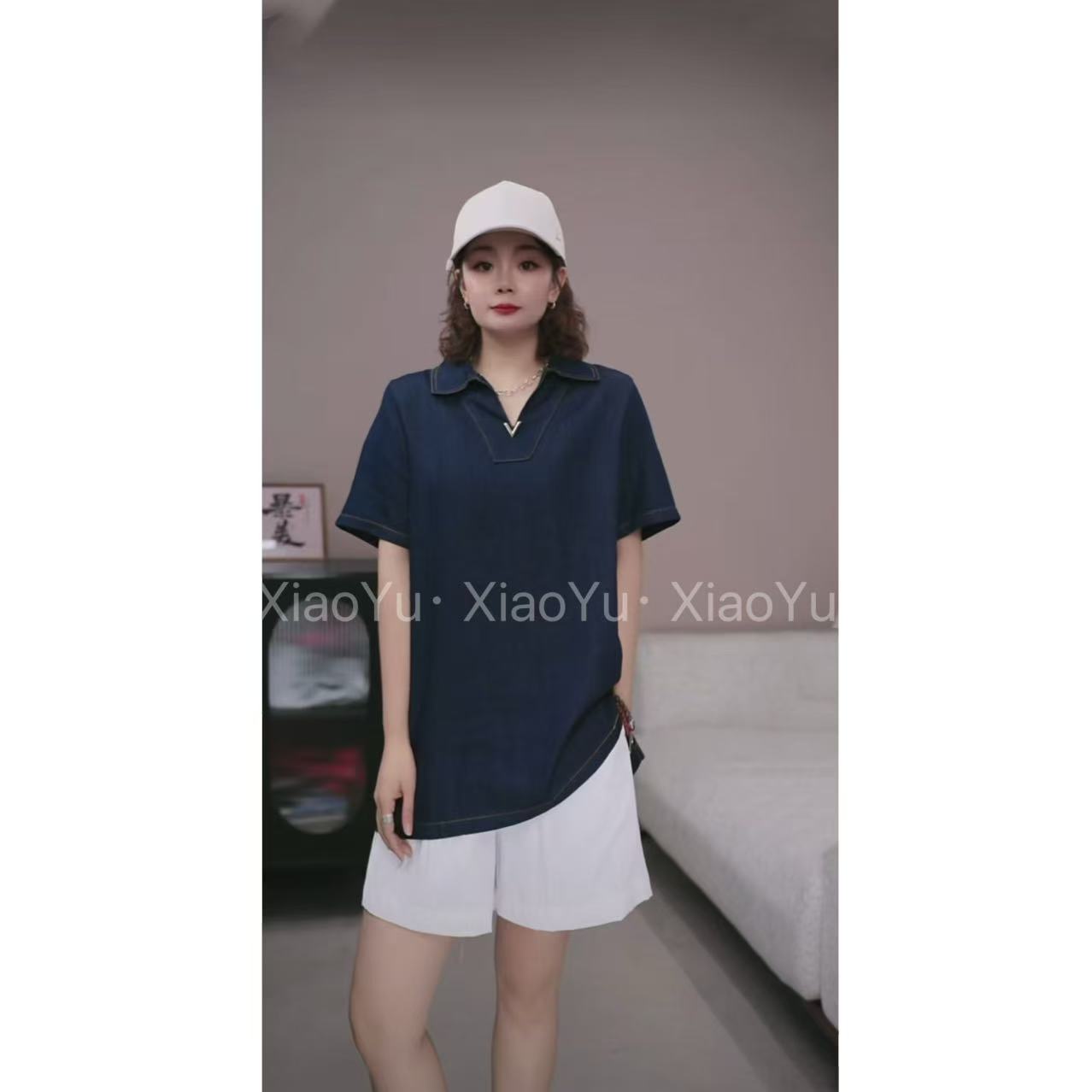 品牌【牛仔V领上衣T】MLQ 5696【NO退换】瑕疵品