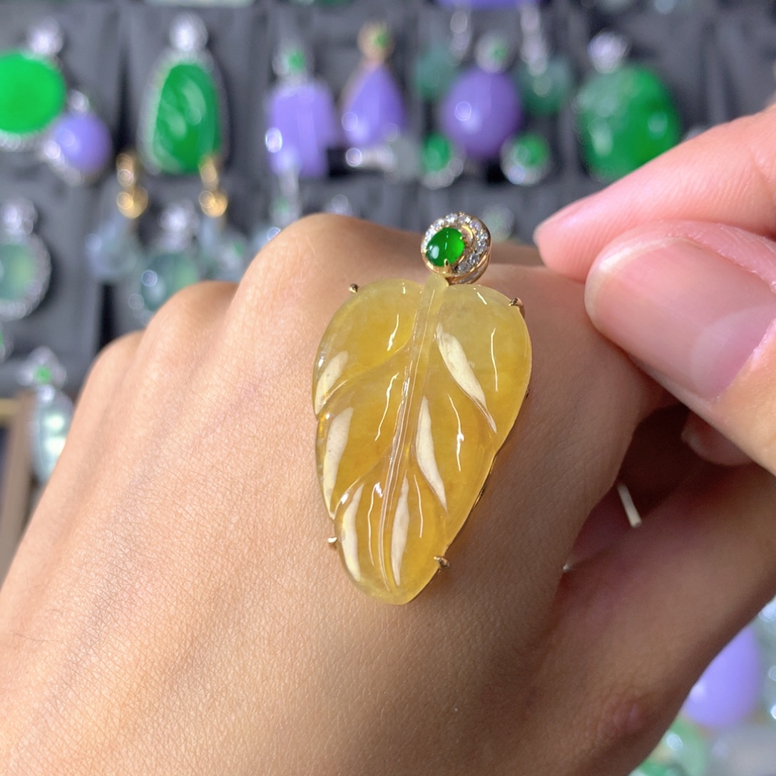 翡翠18K金镶嵌吊坠(不含链)