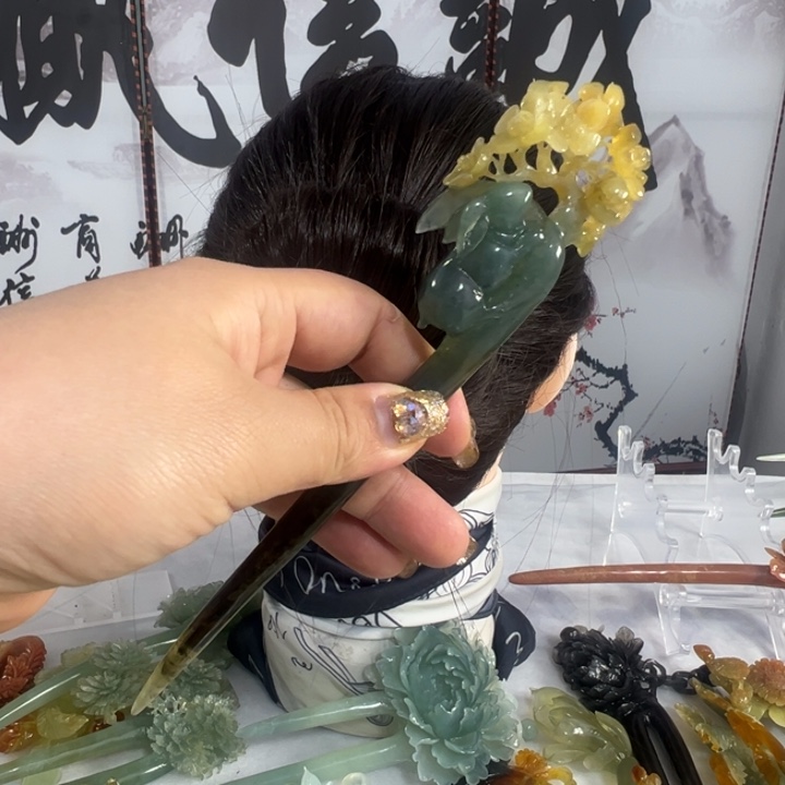 定制蛇纹石玉毛货发饰