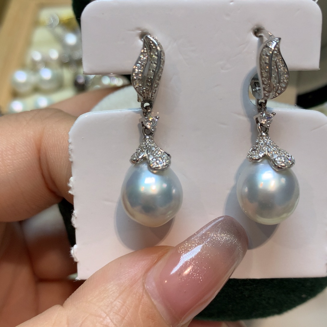海水珍珠耳饰银S925镶嵌
