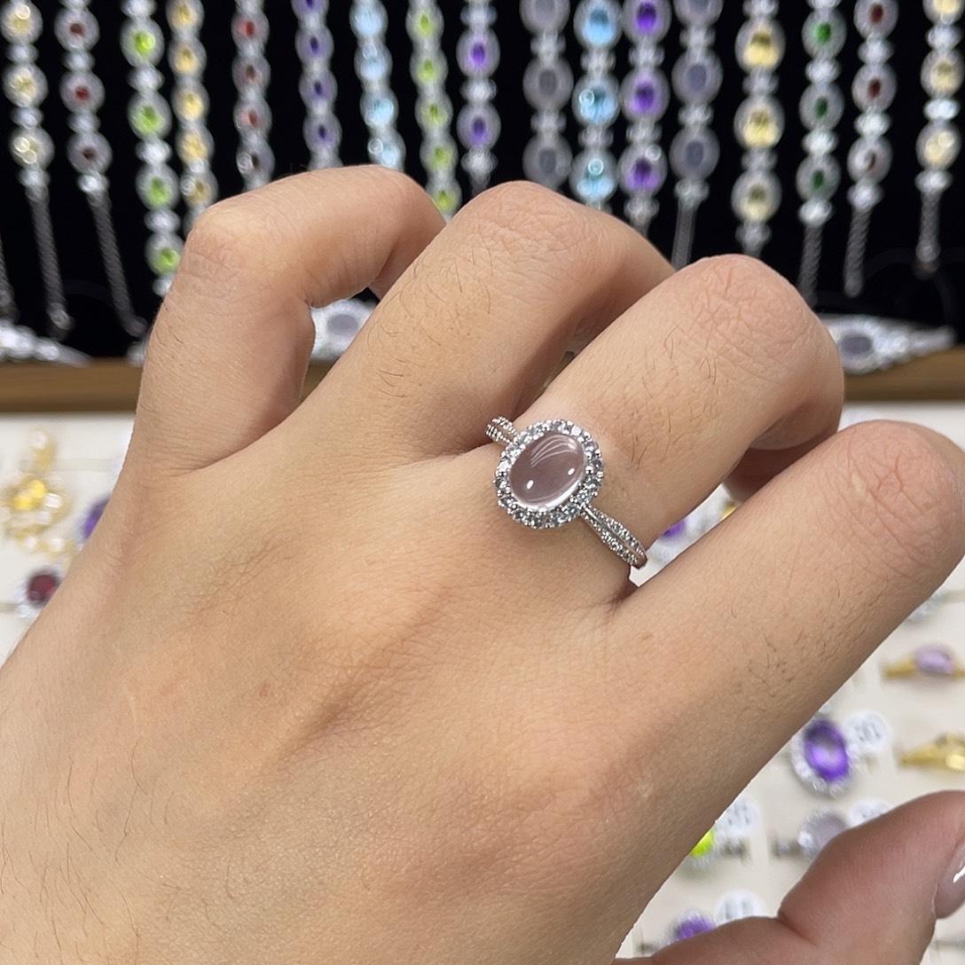 芙蓉石银S925镶嵌戒指