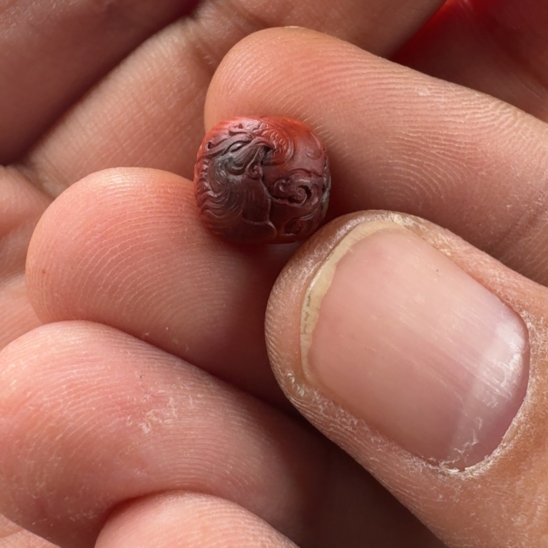 南红玛瑙包浆雕刻凤珠老型9.8mm未镶嵌