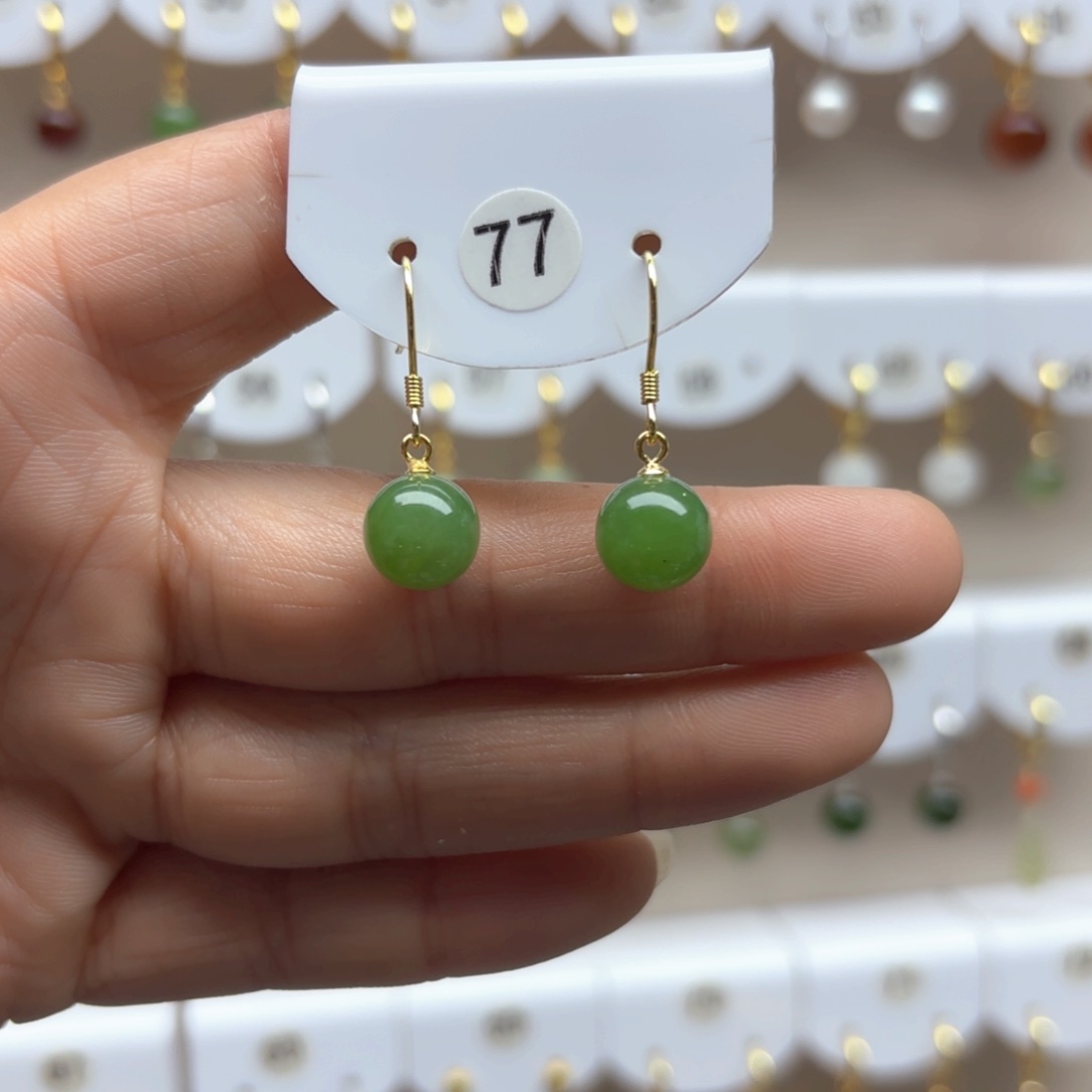 和田玉耳饰银S925镶嵌