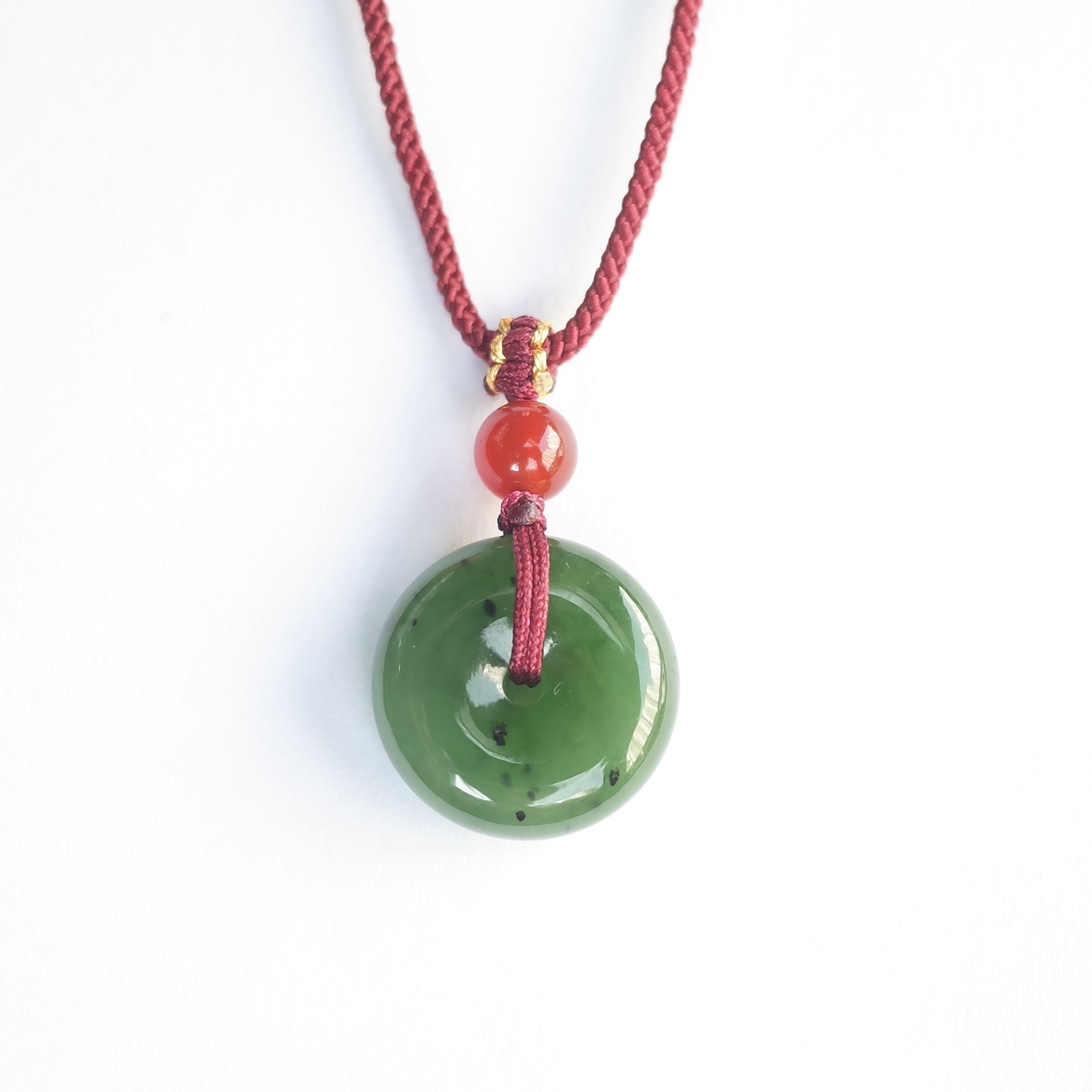和田碧玉平安扣吊坠，辣绿色