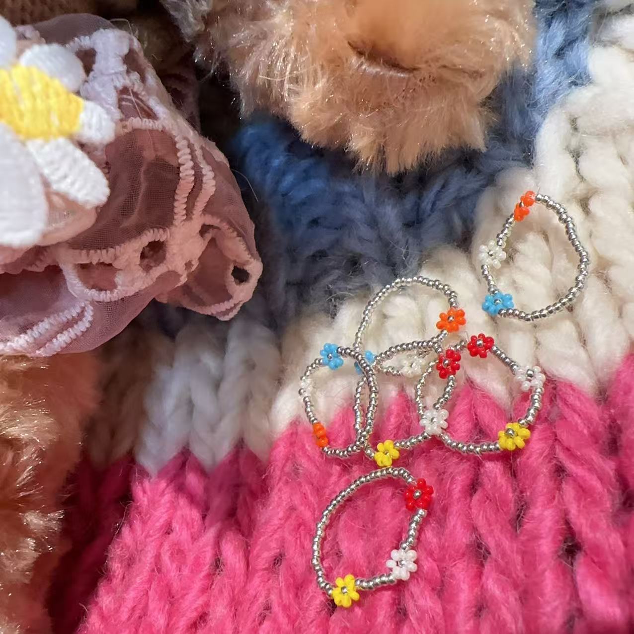 合金戒指 韩国精致3花弹力戒指J1305