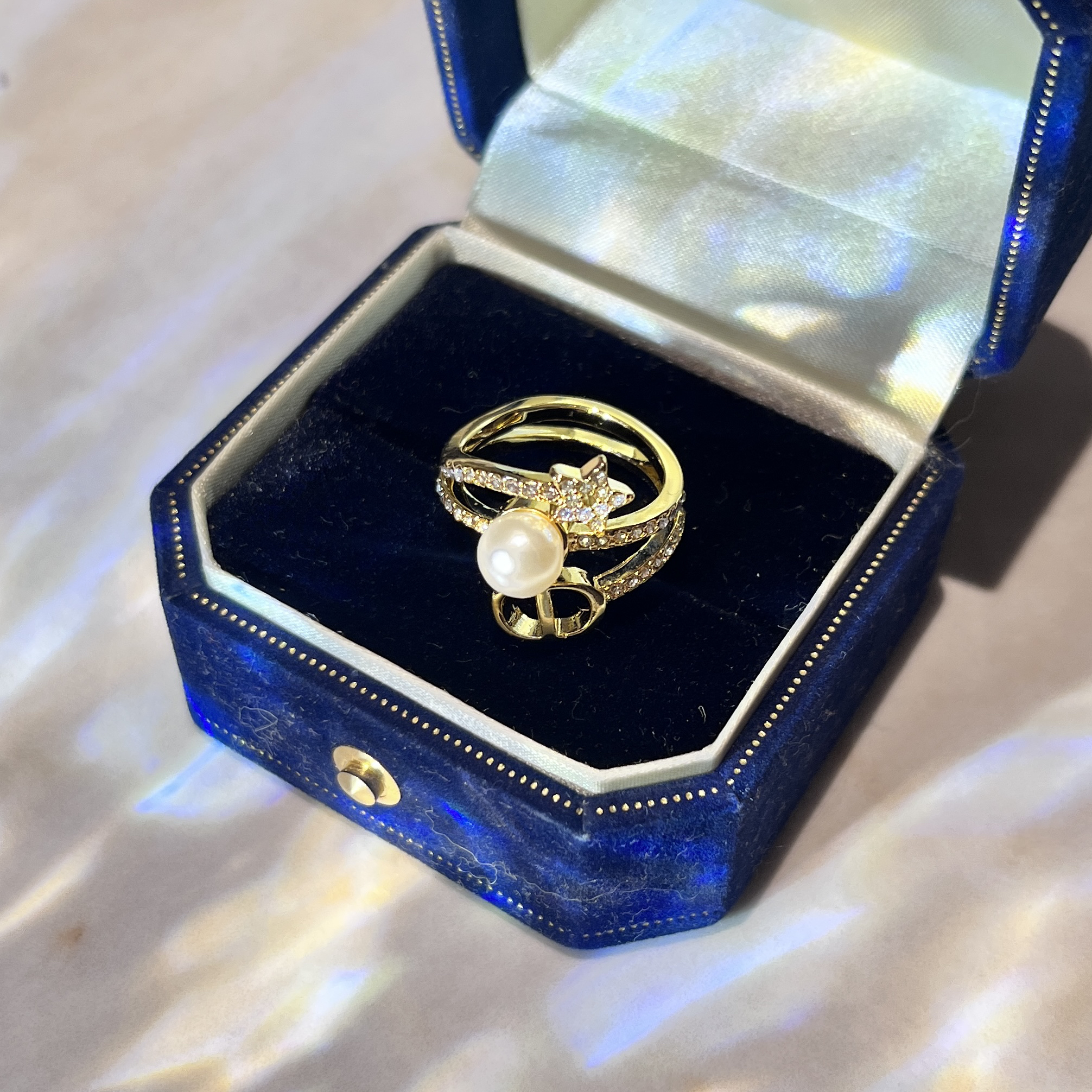 铜合金仿珍珠戒指 B1103 气质时尚缠绕戒指