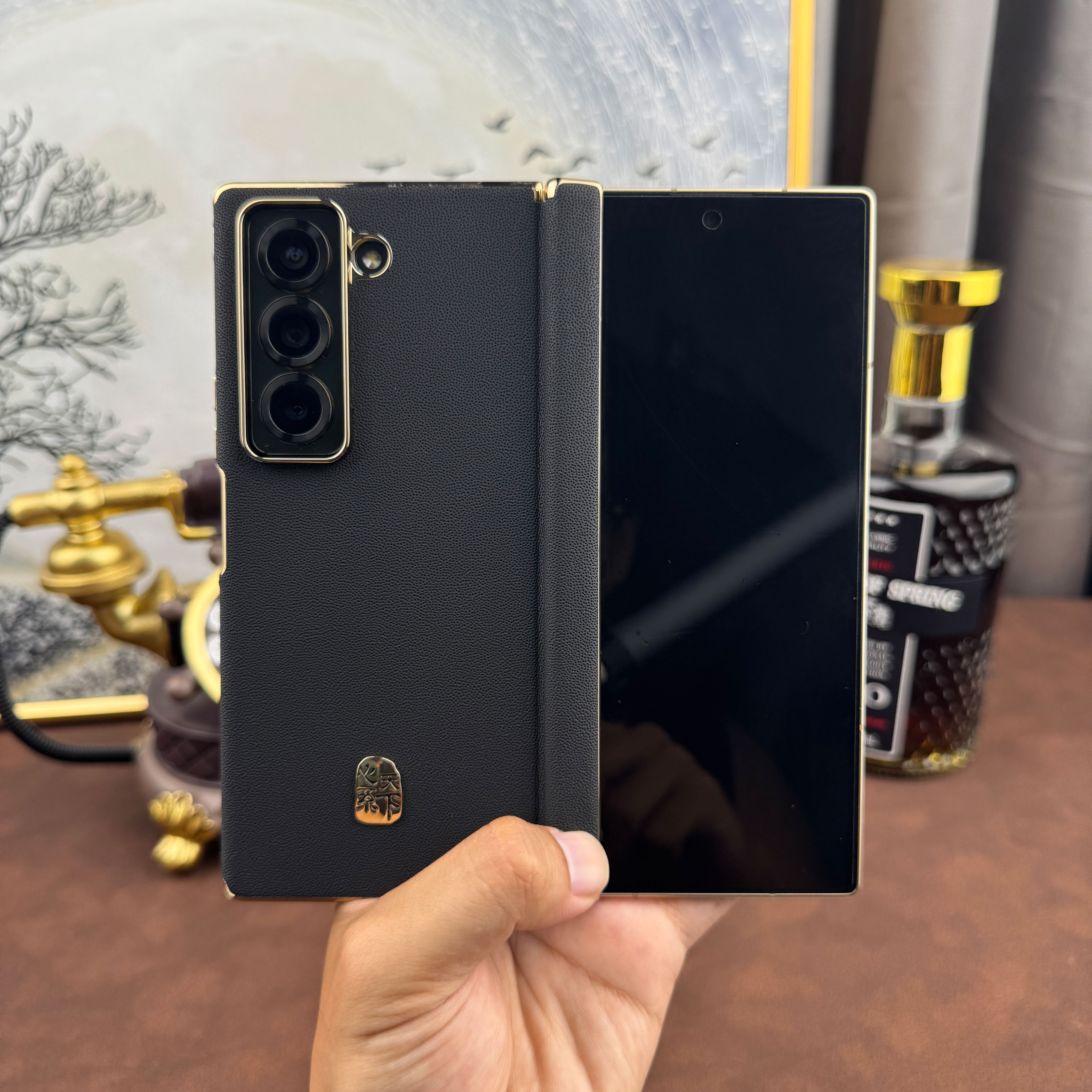 适用三星Galaxyzfold567手机壳W24w25心系天下电镀双中轴磁吸商务