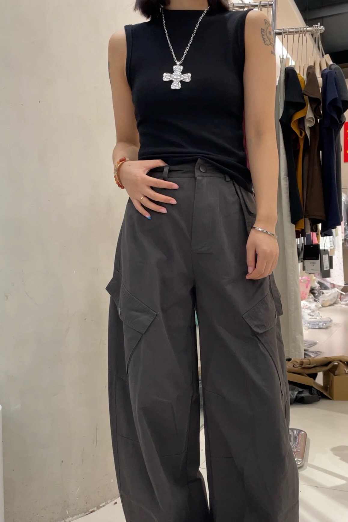 个性设计感高腰工装弯刀裤百搭显瘦