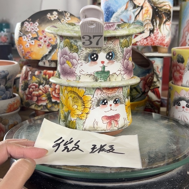 满38包邮景德镇手绘花盆