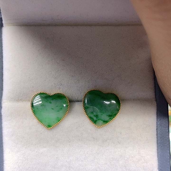 翡翠耳饰18K金镶嵌天然翡翠