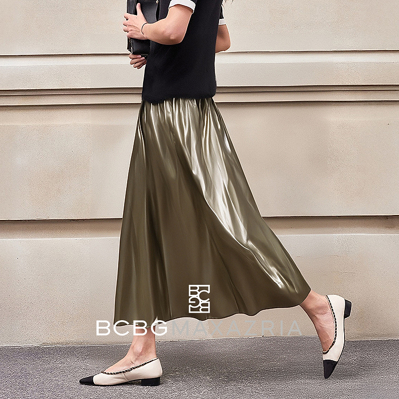BCBGMAXAZRIA仿皮光泽垂坠松紧腰半截裙秋冬BMQ06BZ865B
