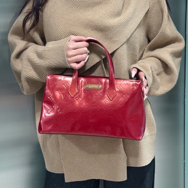 95新 LouisVuitton/路易威登 Lv路易威登红色漆皮手提包托特包