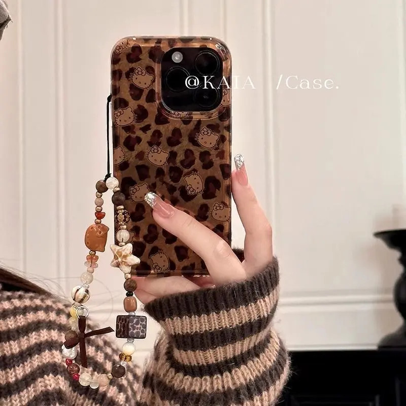 秋冬豹纹哈喽kt猫适用苹果17promax手机壳iphone16新款15双层14