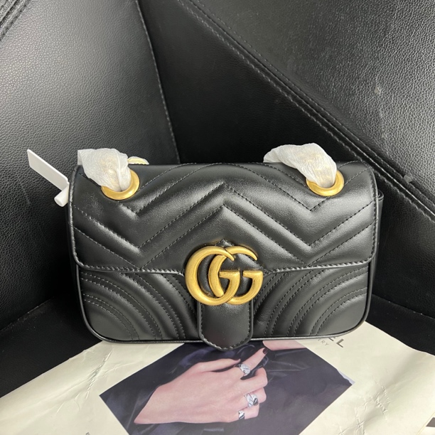 99新 GUCCI/古驰 捐金沉珠/黑金22马蒙包单肩