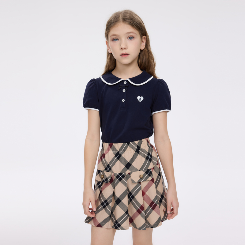 POLOWALK童装2025夏季新品女童短袖T恤翻领上衣