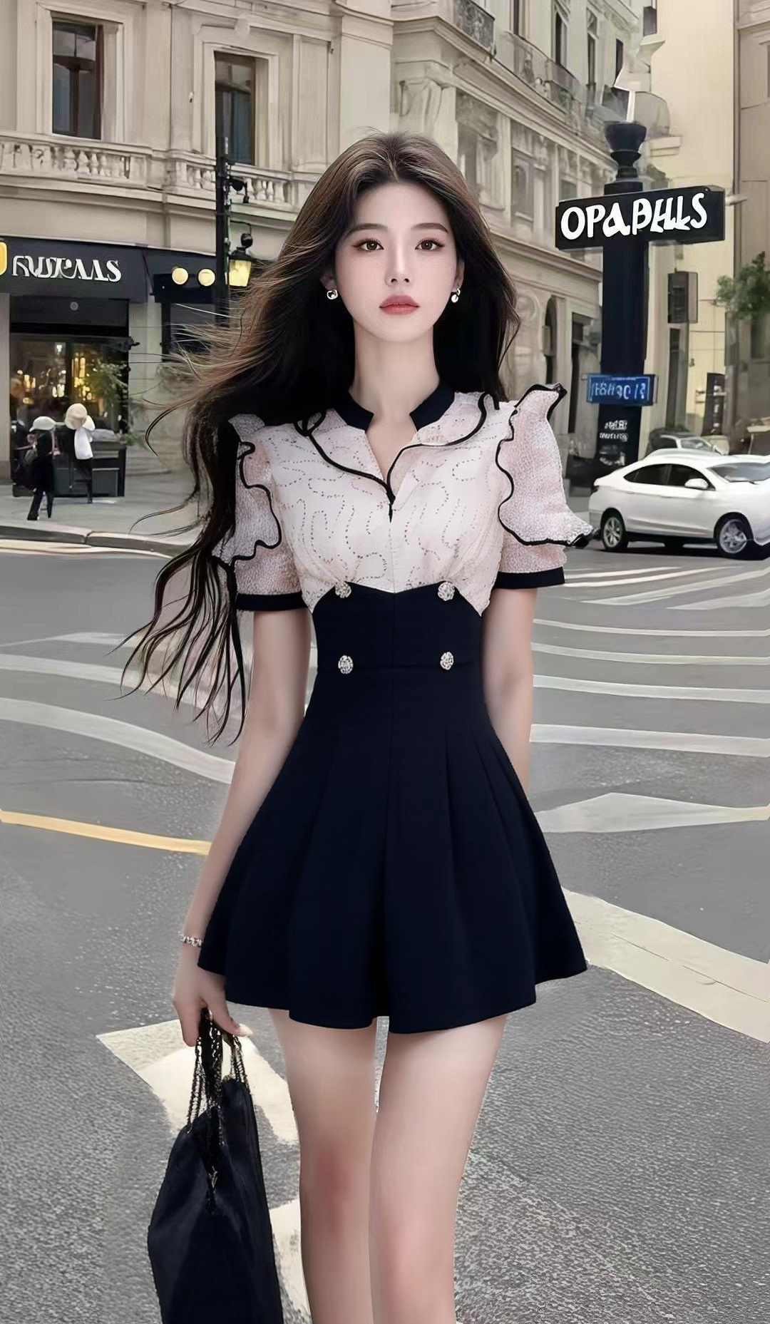 夏季2025新款温柔知性风别致设计感短袖收腰连衣裙女高级氛围感