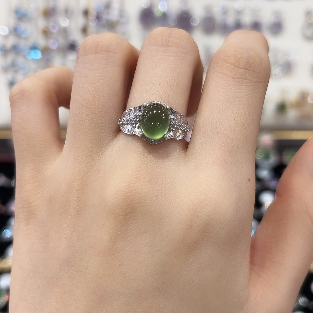 岫玉银S925镀金镶嵌戒指