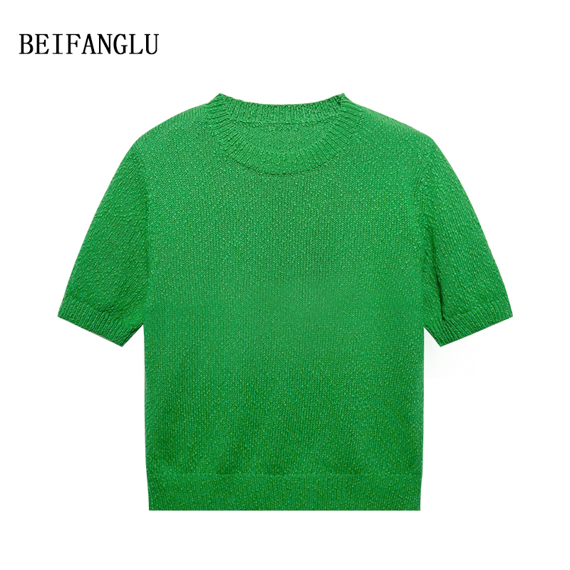 北方鹿【肌理感100BCI棉】春夏新品简约纯色百搭圆领针织短袖女2986