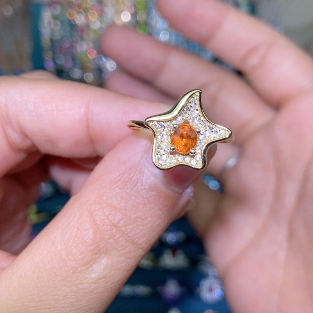 石榴石（芬达石）戒指银S925镶嵌