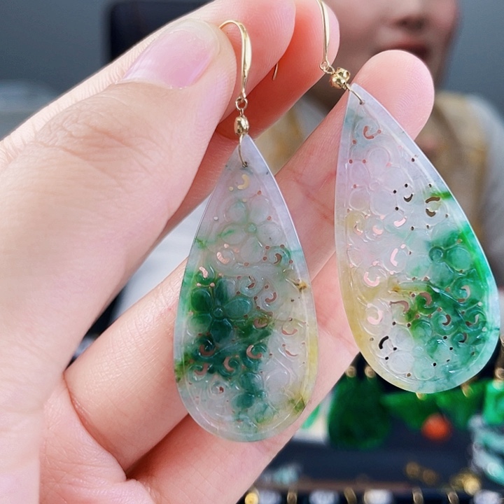 翡翠耳饰18K金镶嵌饰品