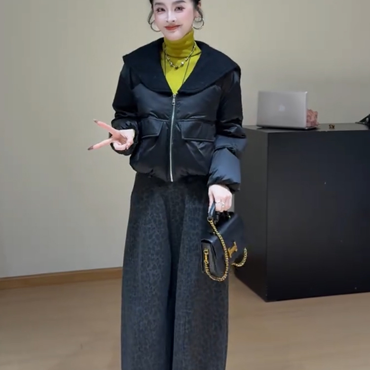 韩系设计感海军领短款羽绒服女2025冬季新款百搭显瘦白鸭绒外套潮