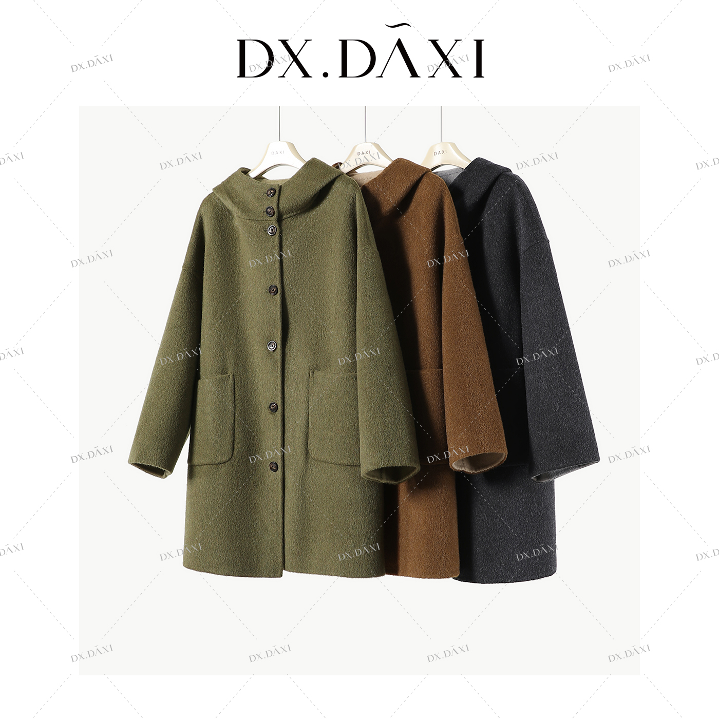 DX.DAXI【气质欧尼】连帽双面韩系宽松撞色减龄羊毛大衣BQF2507