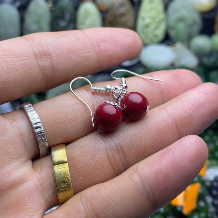 天然辰砂朱砂耳坠