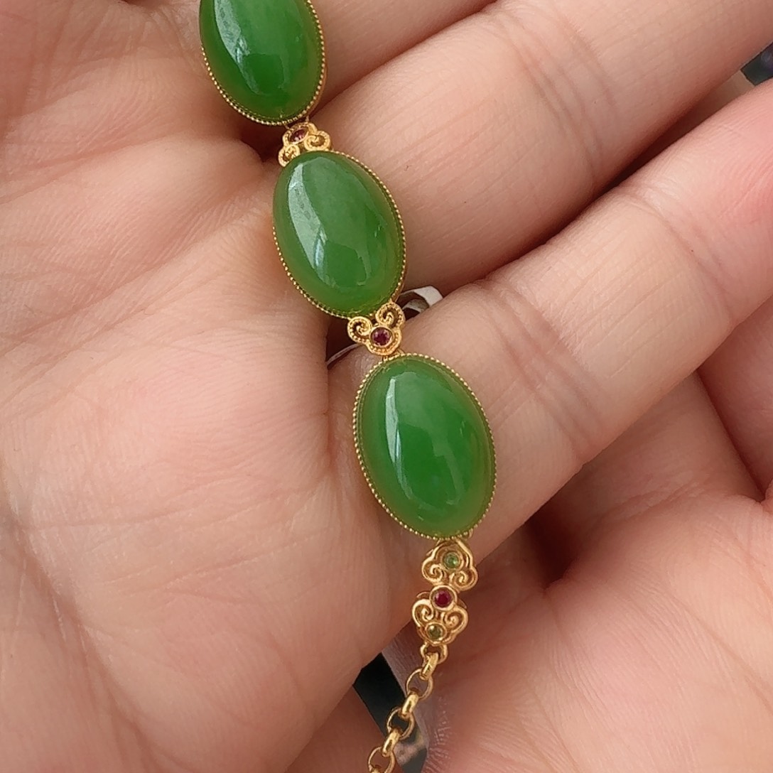 和田玉W手链18K金镶嵌