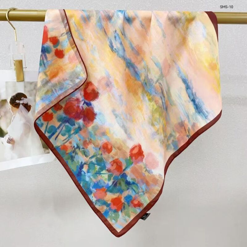 【B110】油画郁金香 丝毛方巾 围巾67*67左右