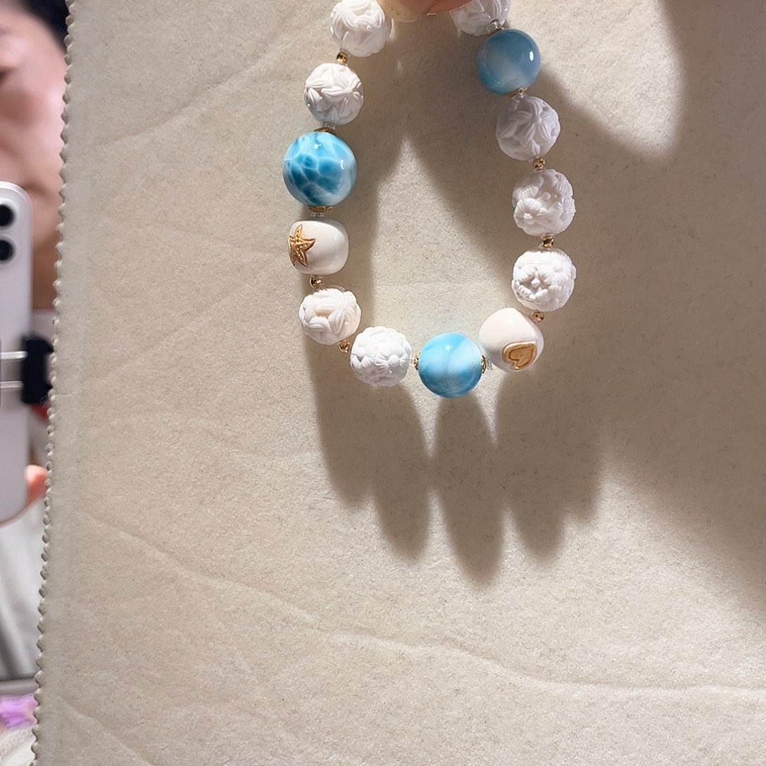 针钠钙石（海纹石）18K金镶嵌手链大气款