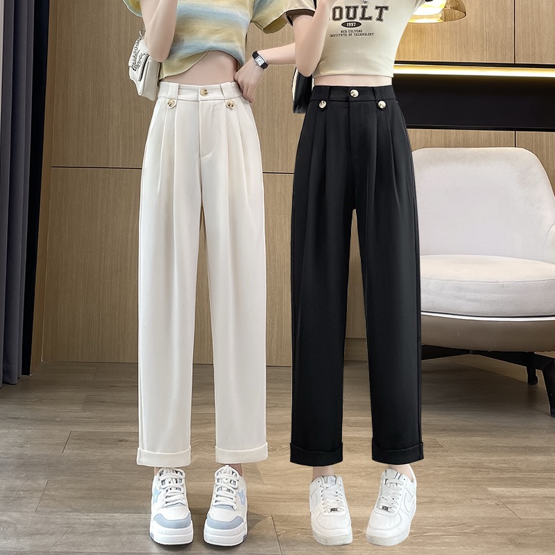 烟管休闲西装裤女2025夏季薄款九分萝卜裤高腰拉链修身遮肉哈伦裤