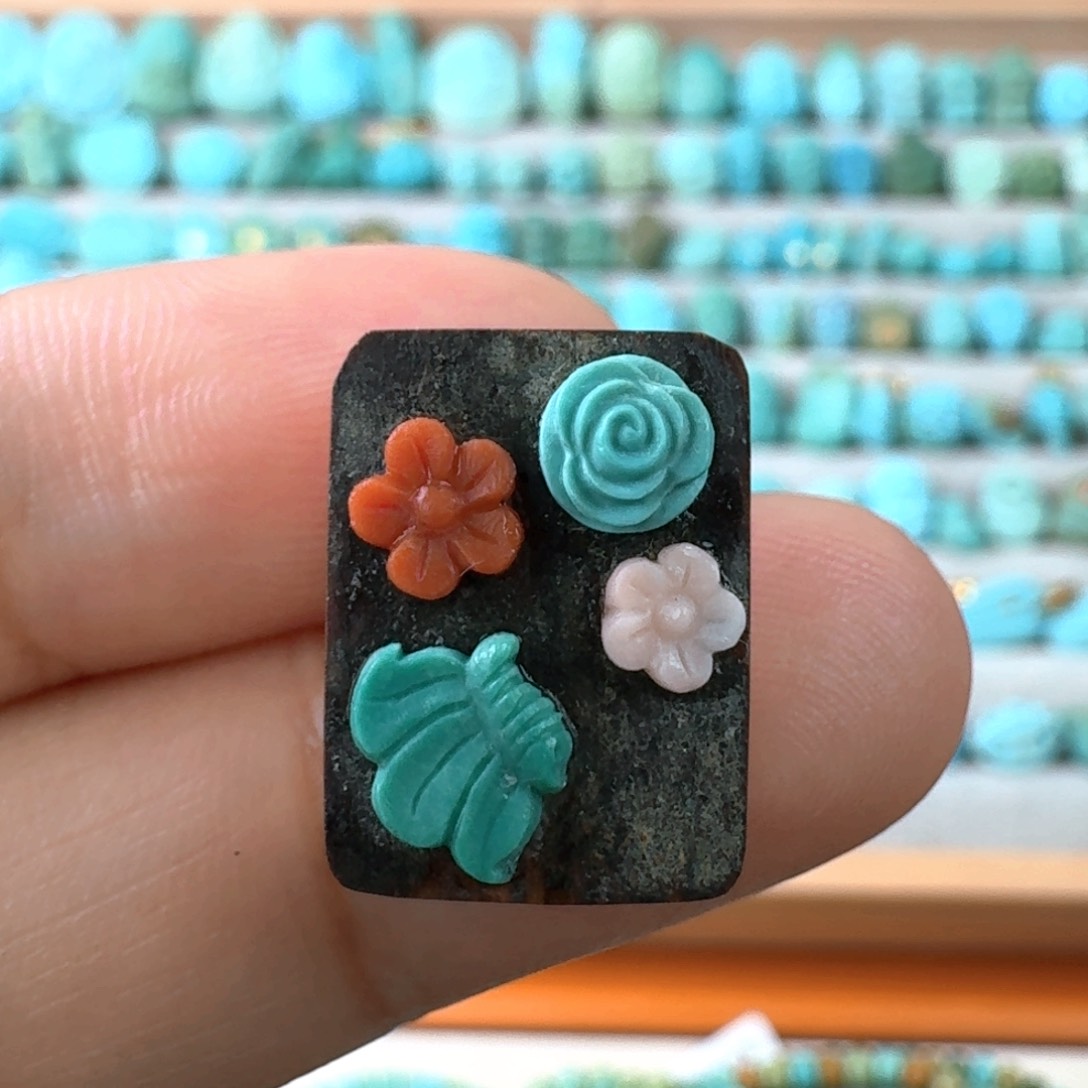 未镶嵌绿松石珠宝奇石花牌