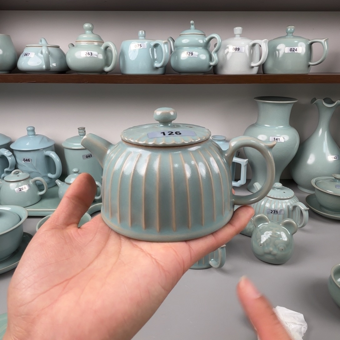 风***摆件陶汝瓷多楞壶支钉烧仿古釉微瑕126