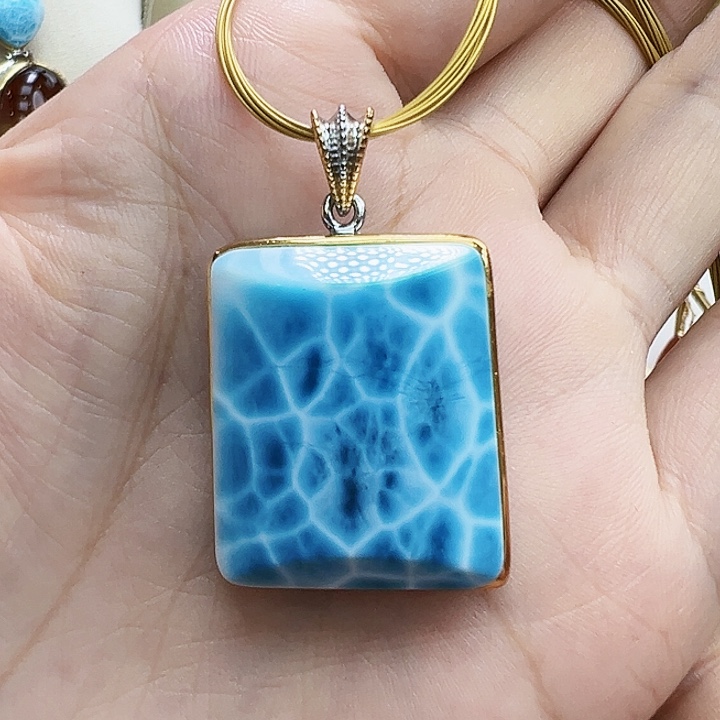 银S925镶嵌针钠钙石（海纹石）颈饰