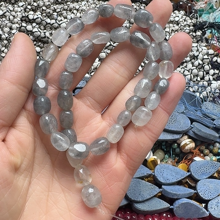 玛瑙/玉髓未镶嵌珠宝半成品一条8x10mm灰水晶