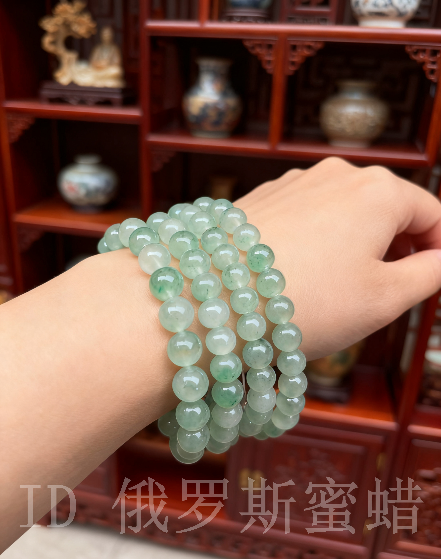 纯天.然冰飘花圆珠手串非洲翠手链支持全国质复检翡.翠平替独龙玉