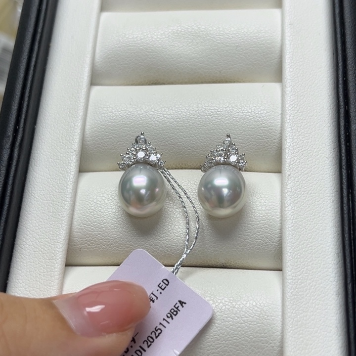 海水珍珠耳饰银S925镶嵌澳白9-10mm