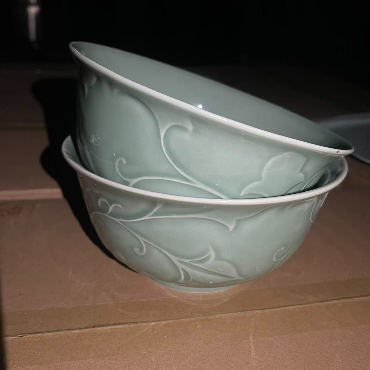 耀州窑二级瑕疵7英寸玉兰面碗2只 