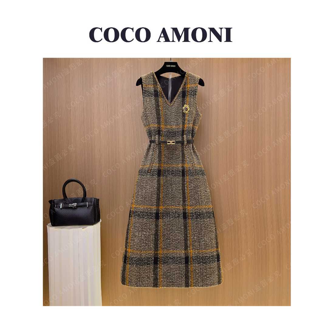 秋冬设计师爆款女装拼接收腰显瘦气质连衣裙WXH1107