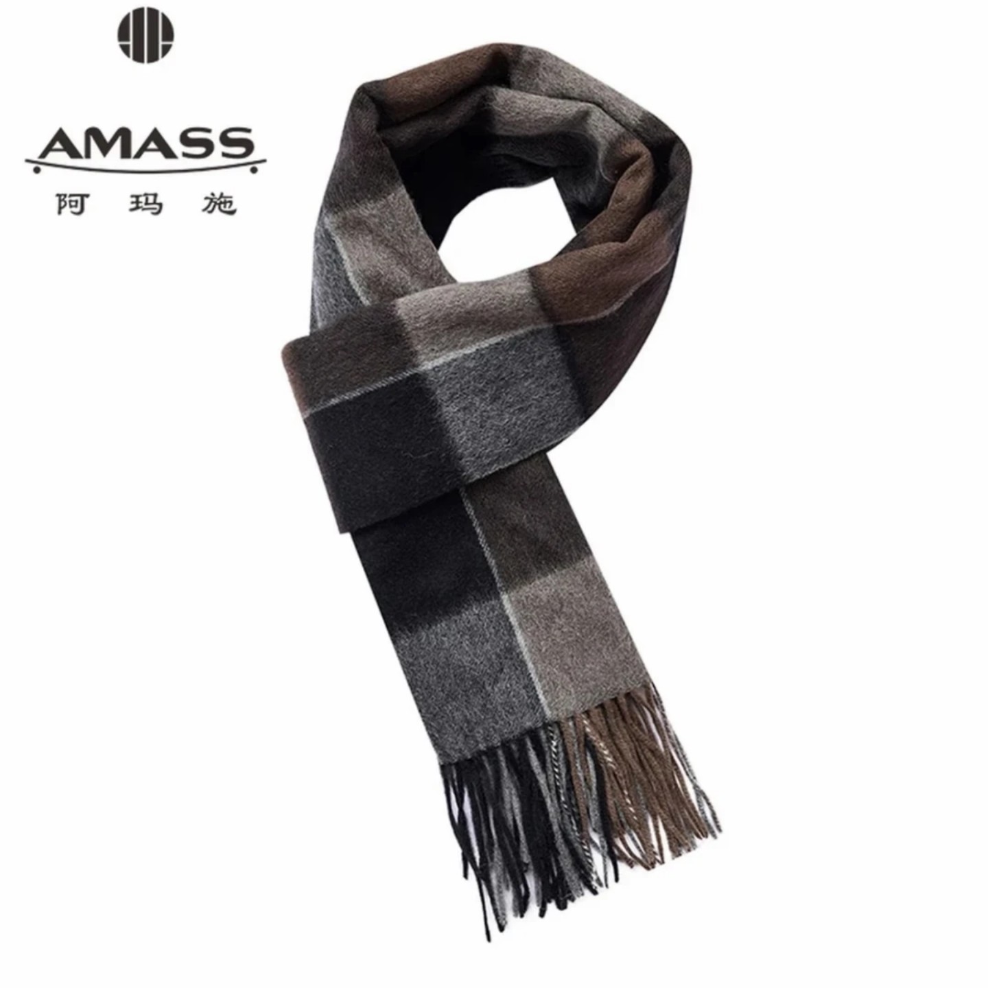 AMASS/阿玛施秋冬经典英伦慵懒风格纹羊毛山羊绒围巾配饰580012