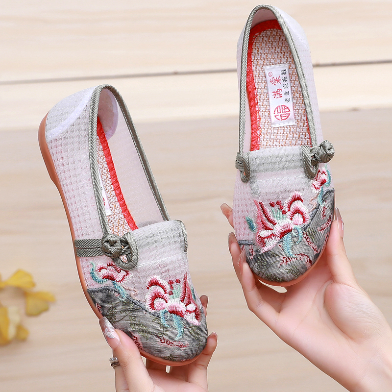 夏季复古绣花女网鞋透气防滑民族风妈妈鞋老北京布鞋女网纱汉服鞋