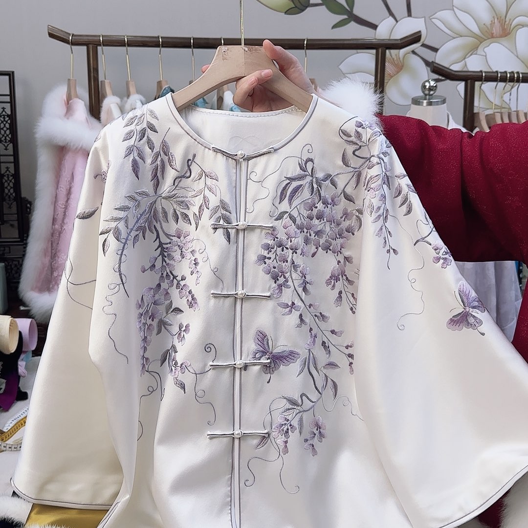 刺绣7.真丝紫藤图案苏绣四季款外套