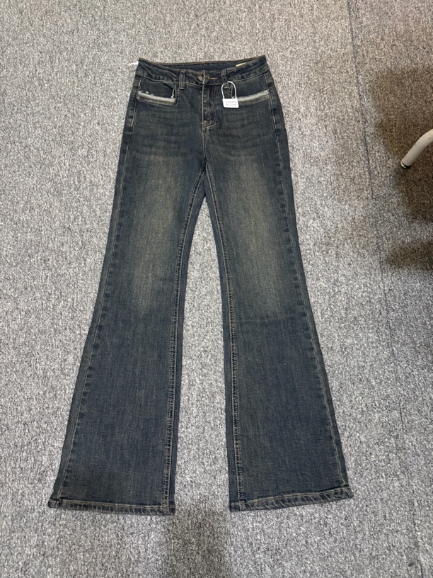 凤尾裙 高腰复古蓝微喇叭拖地长裤